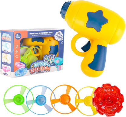 Berry President Flying Saucer Toy, Flying Disc Launch Playset with Rotating Flash Light, Indoor Outdoor Twist Shoot Toy for Kids Aged 3 Years Old & Up (Yellow)