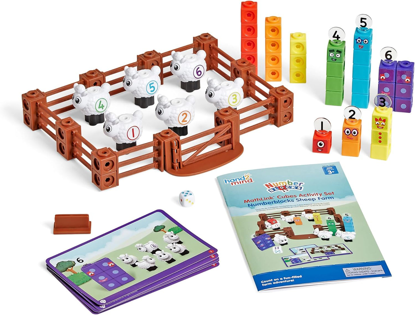 hand2mind Numberblocks Sheep Farm MathLink Cubes Activity Set, Preschool Learning Activities, Farm Playset, Counting Blocks, Number Toys, Kids Educational Toys, Math Manipulatives for Preschoolers