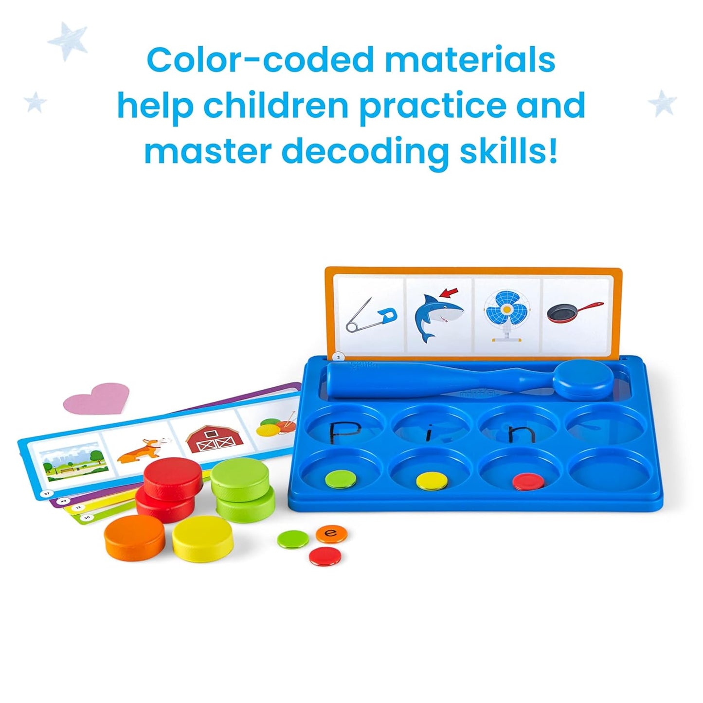 hand2mind Little Minds at Work Learn to Read 200 Words, Phonemic Awareness, Science of Reading Manipulatives, Letter Sounds, Phonics Manipulatives, Elkonin Boxes, Preschool Learning Activities