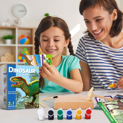 Dinosaur Tyrannosaurus Fossil Dig Kit - 2-in-1 Excavate & Build Set with Tools, Educational STEM Toy Gift for Kids Ages 6+