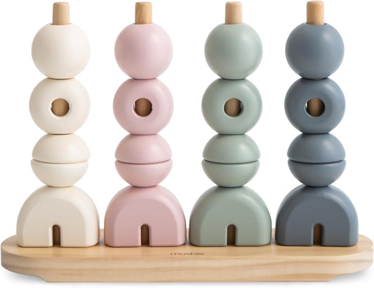 mushie Wooden Multi Shape Stacker | for Kids 3 Years+ | Preschool Educational & Toddler Montessori Toys (Original)