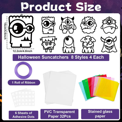 32 Sets Outer Space Suncatchers Craft Kit DIY Window Stained Glass Effect Planet Astronaut Alien Paper Crafts Home School Classroom Decoration Kid Birthday Gift Creative Art Project Activity Game - Colors B