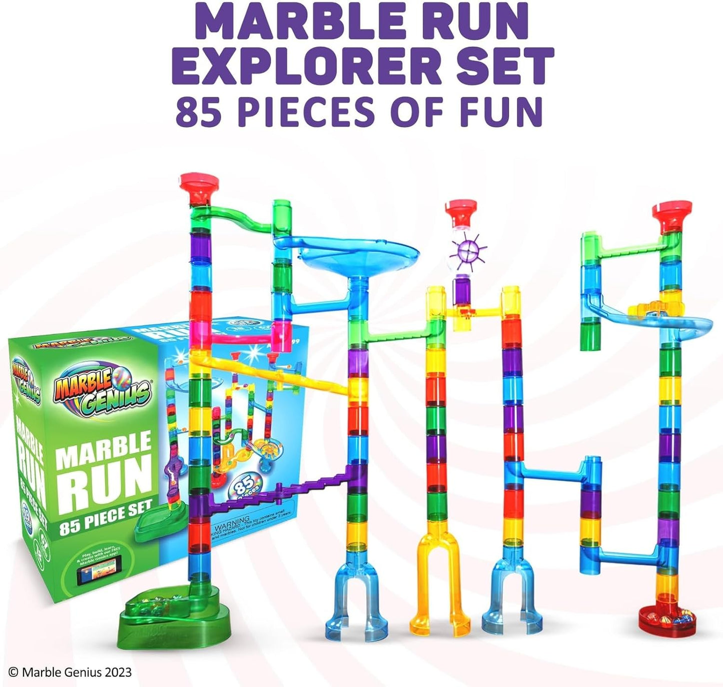 Marble Genius Marble Run Super Set, STEM Toys & Maze Construction Building - 150 Translucent Track Pieces & Glass Marble for Family, Kids Toddlers Ages 4-8 - Fun Holiday Creative Gifts