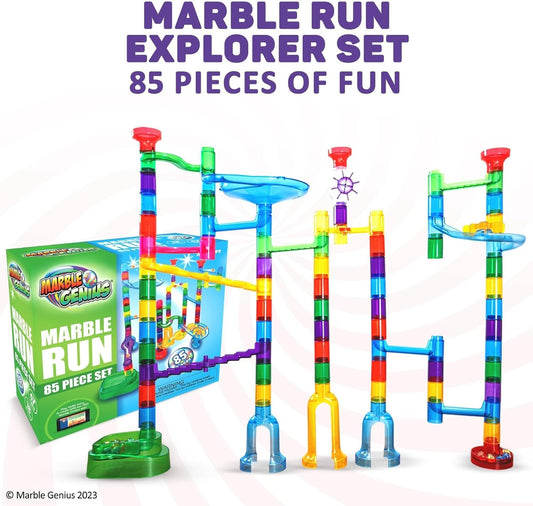 Marble Genius Marble Run Super Set, STEM Toys & Maze Construction Building - 150 Translucent Track Pieces & Glass Marble for Family, Kids Toddlers Ages 4-8 - Fun Holiday Creative Gifts