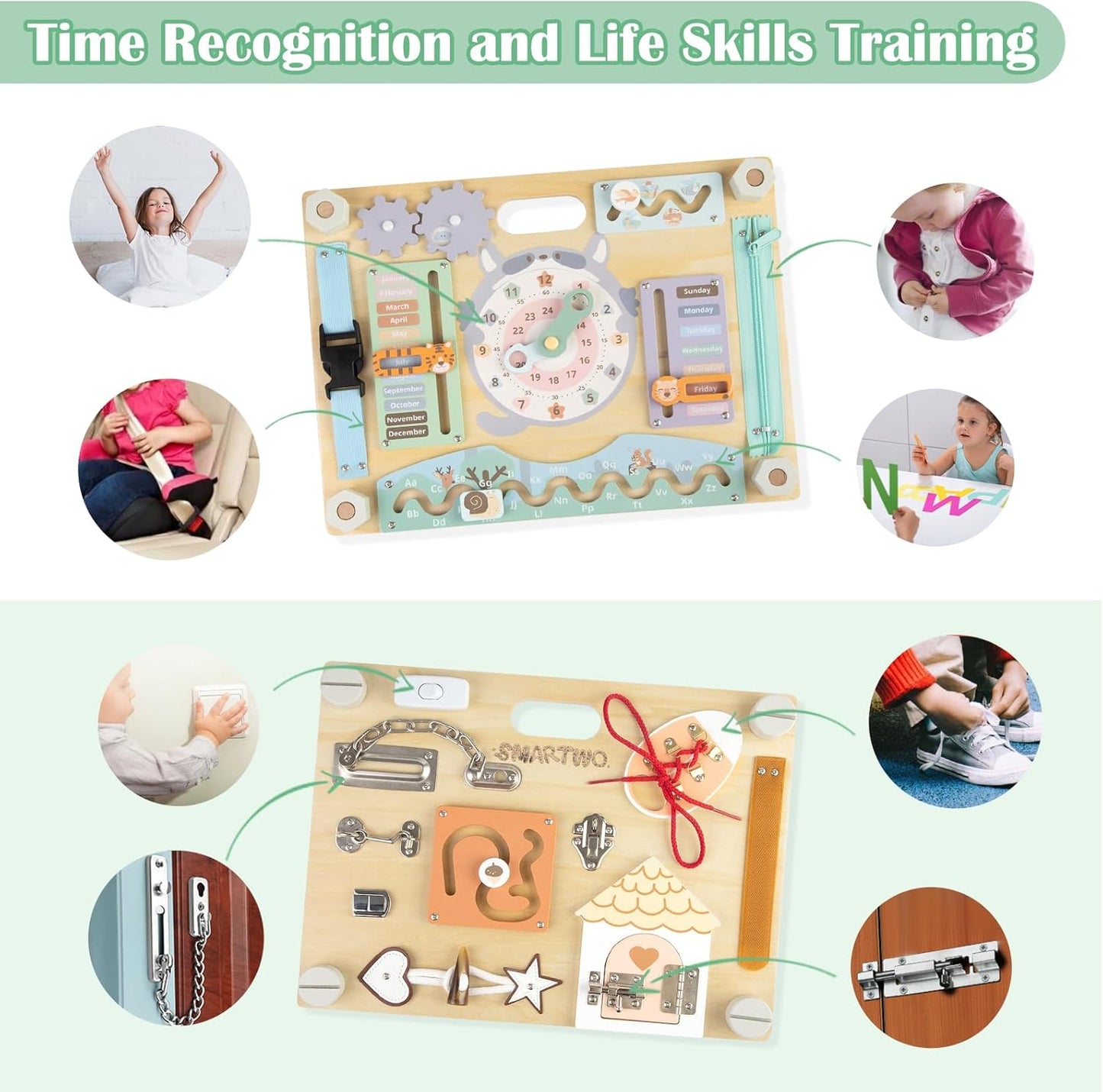 Montessori Large Double-Sided Busy Board for 1 2 3 4 Year Old- Wooden Sensory Toys -Fidget Activity Board for Toddlers Boys and Girls- Motor Skills Gifts for ADHD & Autistic Children Kids