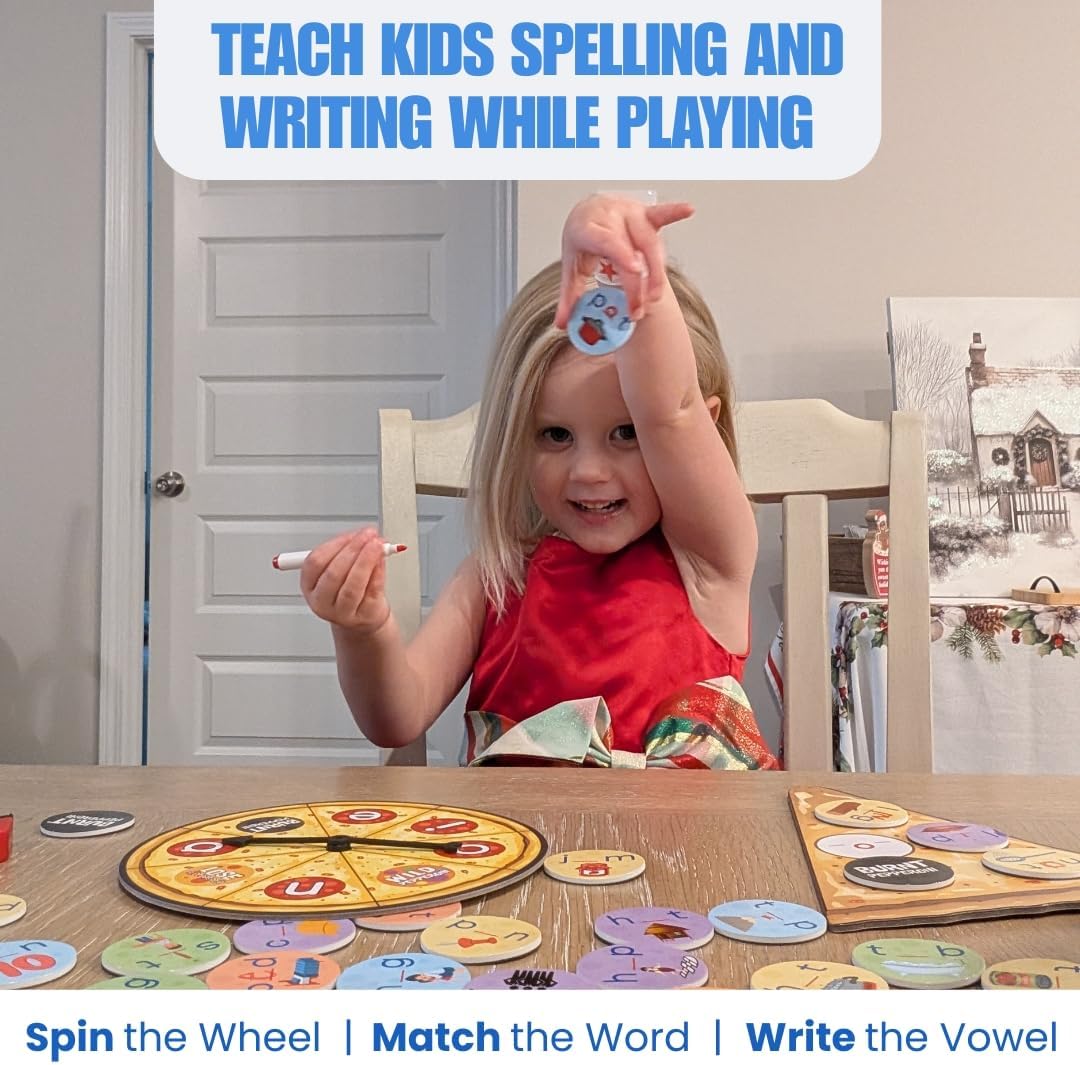 Phonics CVC Word Game - Magnetic Write & Wipe Vowels - Spelleroni Pepperoni by Pidoko Kids - Preschool & Kindergarten, Homeschool, Speech Therapy for Ages 3+