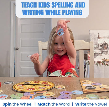 Phonics CVC Word Game - Magnetic Write & Wipe Vowels - Spelleroni Pepperoni by Pidoko Kids - Preschool & Kindergarten, Homeschool, Speech Therapy for Ages 3+