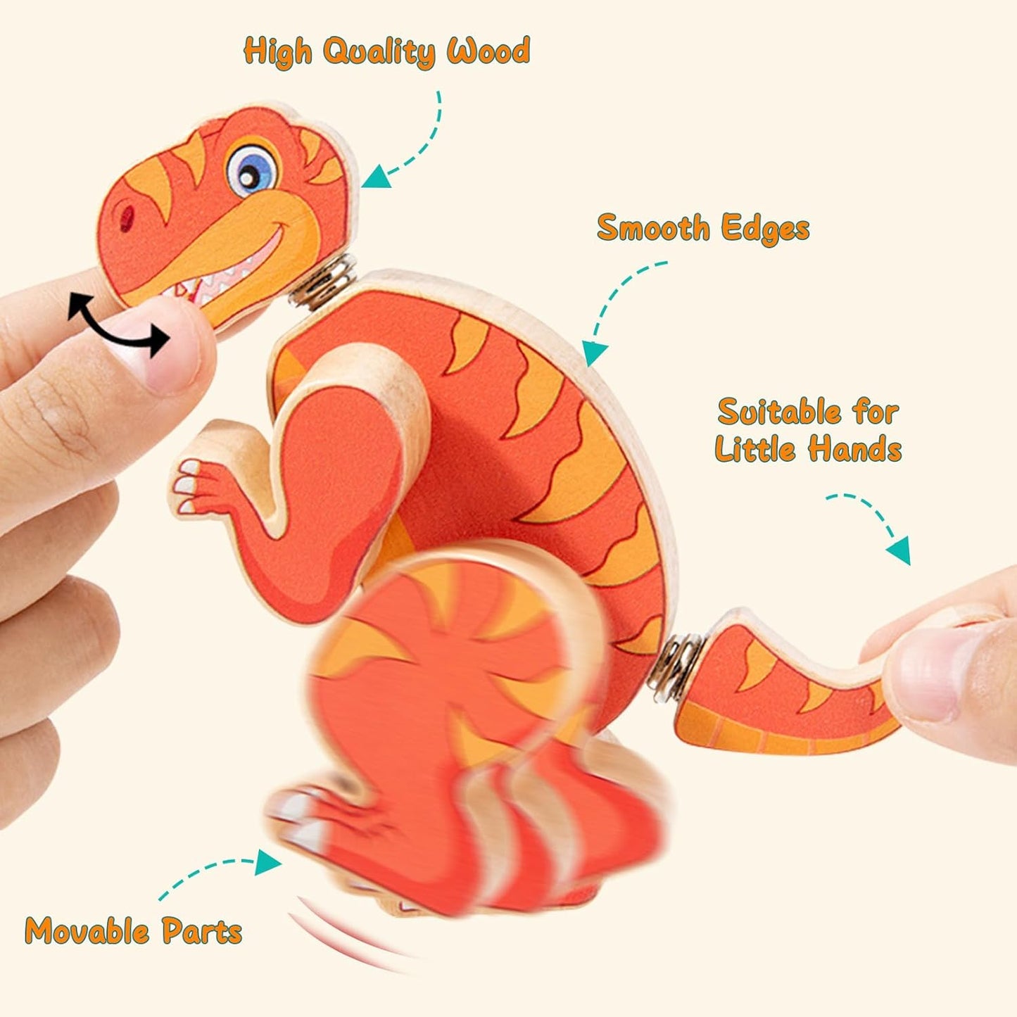 Wooden Dinosaur Blocks, Snap Together Building Toys, Dinosaur Take Apart Toy Playset for Kids, Fine Motor Skill STEM Learning Toys for Toddlers Gift for 3 4 5 6 Years Kids