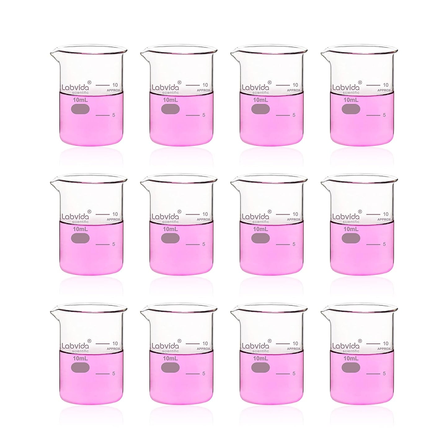 12pcs 50ml Upgrated Thick Glass Beakers, Shot Glass Beaker set, 3.3 Boro Griffin Low Form, Double Scale, LVA003