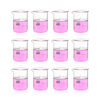 12pcs 50ml Upgrated Thick Glass Beakers, Shot Glass Beaker set, 3.3 Boro Griffin Low Form, Double Scale, LVA003