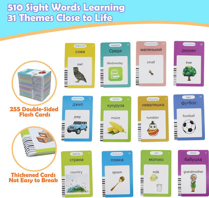 Spanish & English 510 Words Alphabet Bilingual Talking Flash Cards for 3-8 Years Toddlers, Pocket Speech Buddy Therapy Autism Toys, Educational Learning Interactive Toy for Boys Girls Kids Gifts Blue