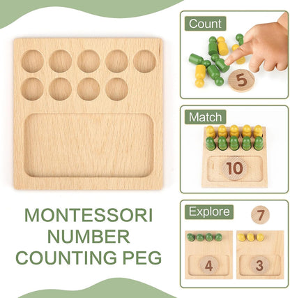 DINORUN Educational Toys for 3 4 5 Year Old Boy Girls Gifts - Preschool Learning Math and Numbers for Toddler 3+ - Math Manipulatives for Kids 3-6 - Montessori Wooden Counting Peg Board Materials