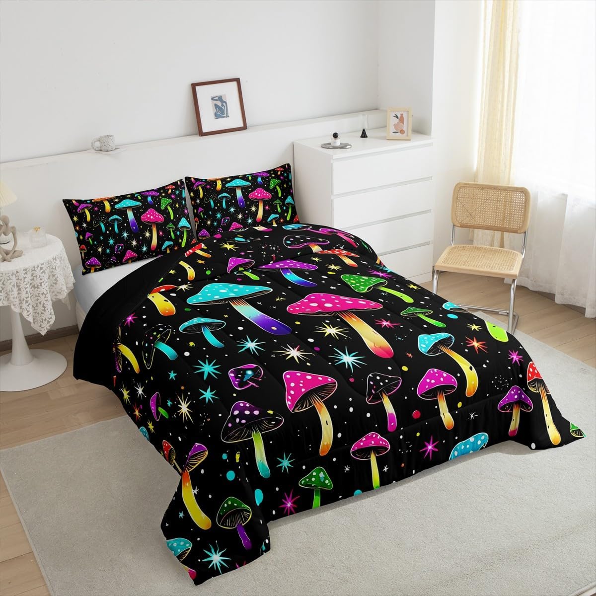 Erosebridal Drum Kit 3D Print Kids Comforter Sets Rock Music Themed Full Bedding Set for Boys Girls Musical Pattern Comforter Set,Colorful Retro Style Quilt Duvet 3 Pcs