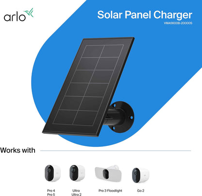 Arlo Solar Panel Charger (2021 Released) - Certified Accessory - Works with Arlo Pro 5S 2K, Pro 4, Pro 3, Floodlight, Ultra 2, and Ultra Cameras, Weather Resistant, Easy Install, Black - VMA5600B
