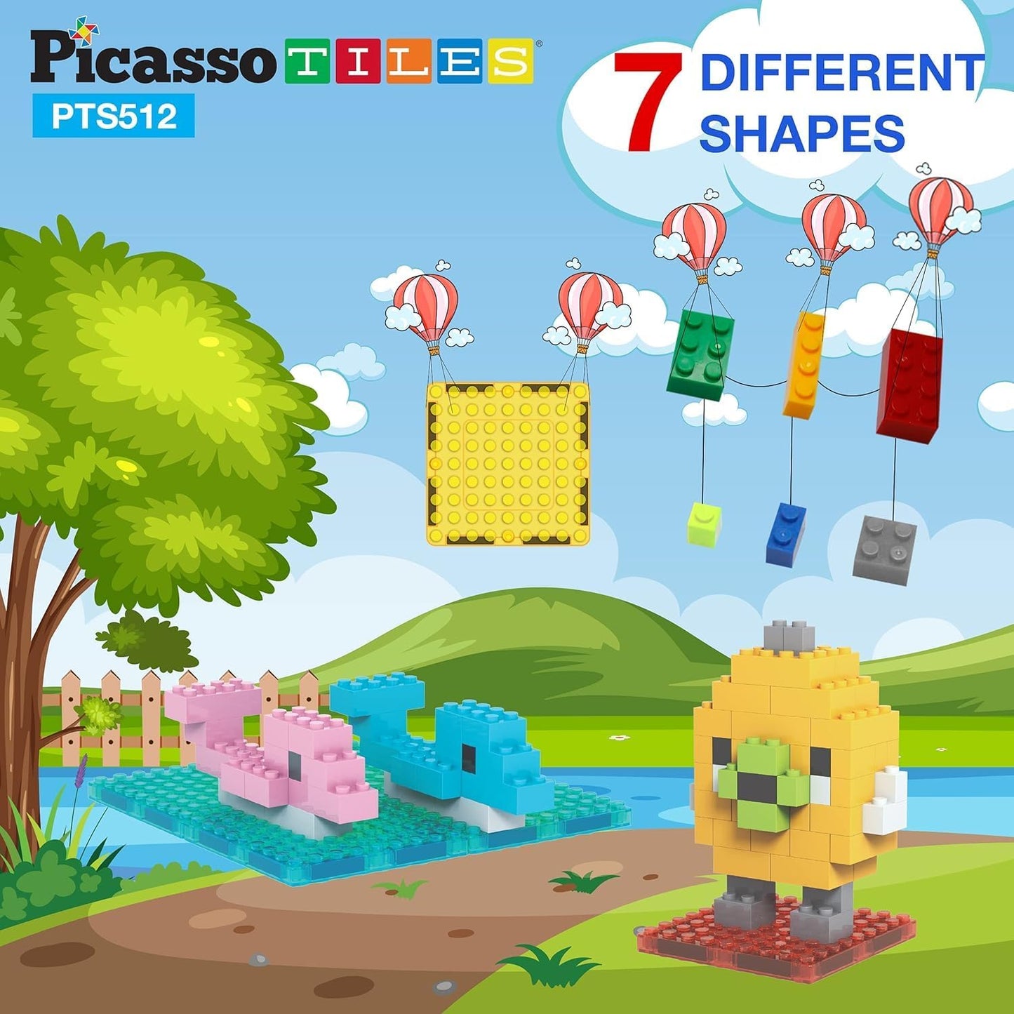 PicassoTiles 1016pcs Magnetic Tile & Building Brick Combo Construction STEM Toy Magnet Tiles for Creative Play Educational Toys for 3+ Large Bricks for Toddlers Compatible with Major Brands PTS1016