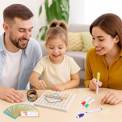 LovesTown Wooden Geoboard Montessori Toys for Kids Graphical Geo Board with Rubber Bands Educational Brain Teaser Toys for Boys Girls