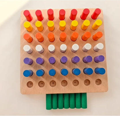 Montessori Wooden Cylinder Peg Set, Sensory Integration Training Fine Motor Toy for Toddlers 2-4 Years,B