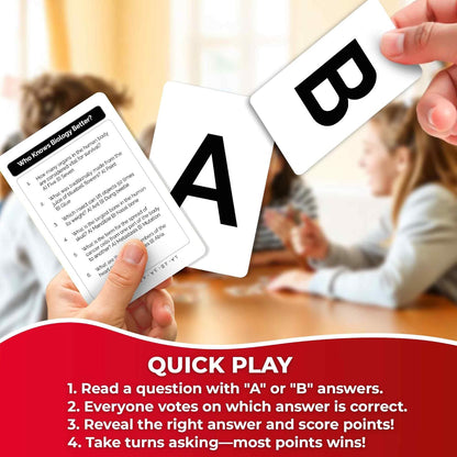 QUOKKA Board Games for Kids 8-12 and Family - Set of 4 Who Knows It Better? - 2000+ Questions Across Biology, Culture, STEM and Math - Educational Trivia Cards for Learning and Game Night