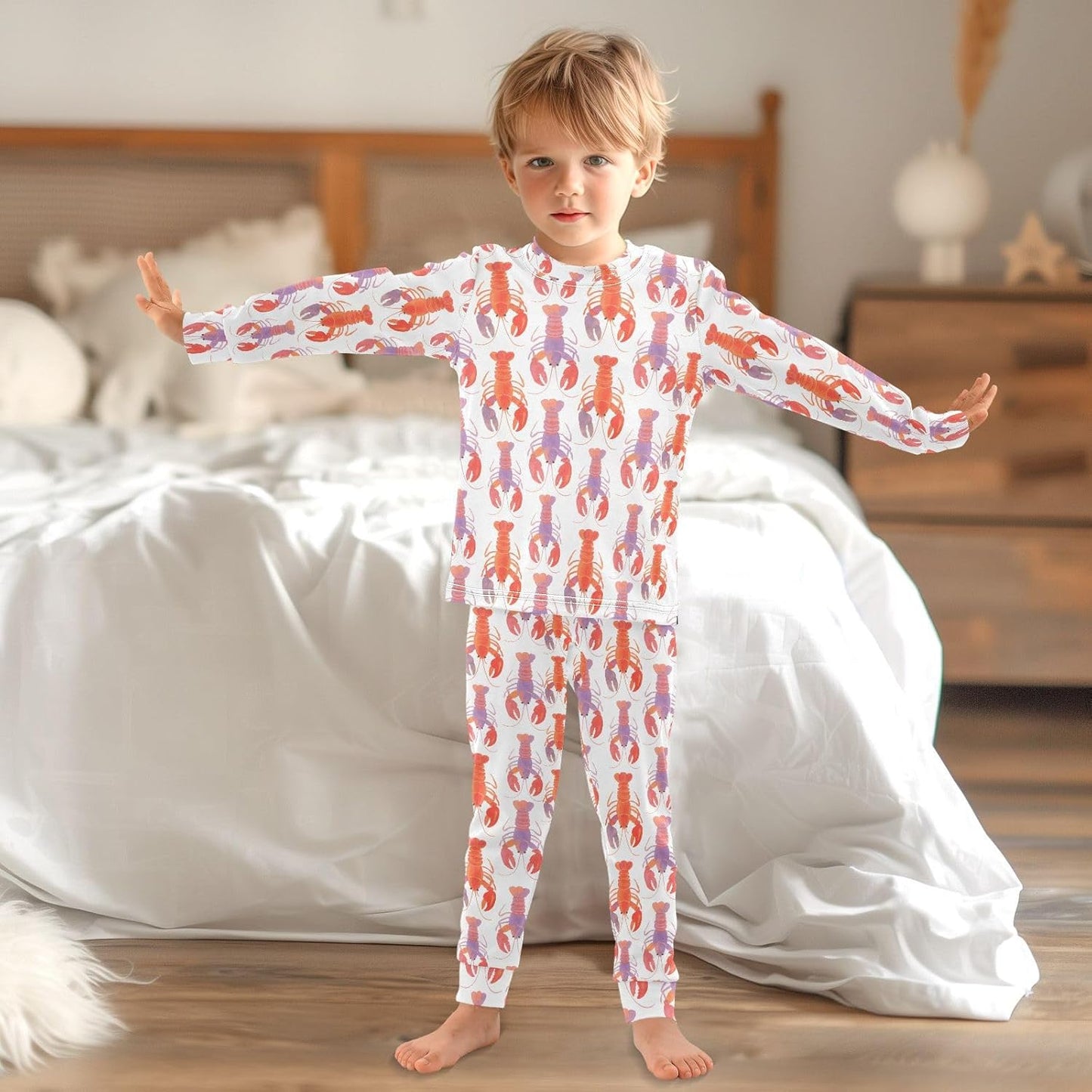 ALAZA Shark Starfish Palm Tree 2 Piece Pajama Set Long Sleeve Top and Pants Sleepwear Unisex - Colors A
