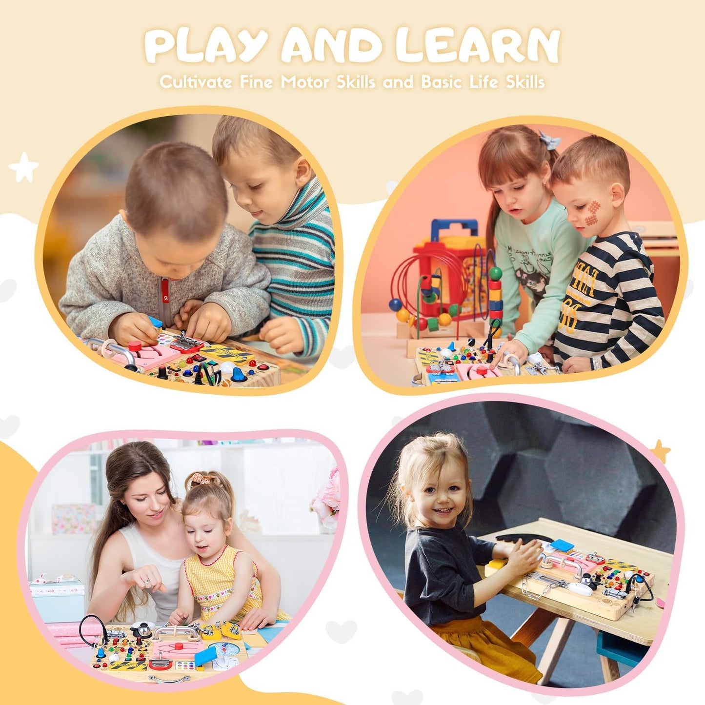 Busy Board with LED Light Switches, Montessori Toys for 1 2 3 Years Old, Toddlers Wooden Toy Sensory Activity Board, Travel Toys for 1+ Year Old Boy & Girl Birthday Gift