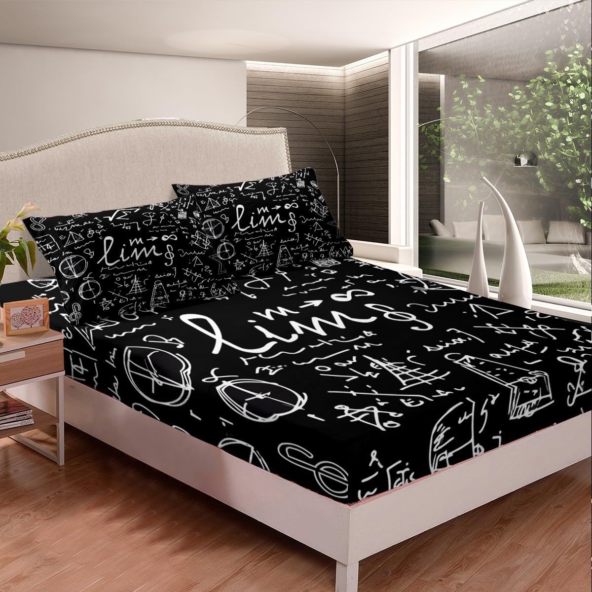 Erosebridal Science Theme Bed Sheets Set Full Size for Boys Girls Chemistry Periodic Table Print Sheet Set Chemical Subject Theme Sheets Teens Kids Math Science Atyle Fitted Sheet 4 Pcs