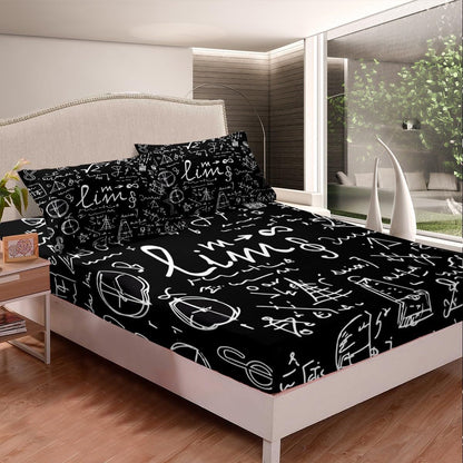 Erosebridal Science Theme Bed Sheets Set Full Size for Boys Girls Chemistry Periodic Table Print Sheet Set Chemical Subject Theme Sheets Teens Kids Math Science Atyle Fitted Sheet 4 Pcs