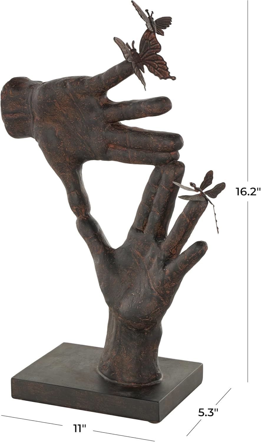Deco 79 Polystone Hands Decorative Sculpture Weathered Patina Linked Home Decor Statue with Block Base and Gold Accents, Accent Figurine 9" x 4" x 10", Black