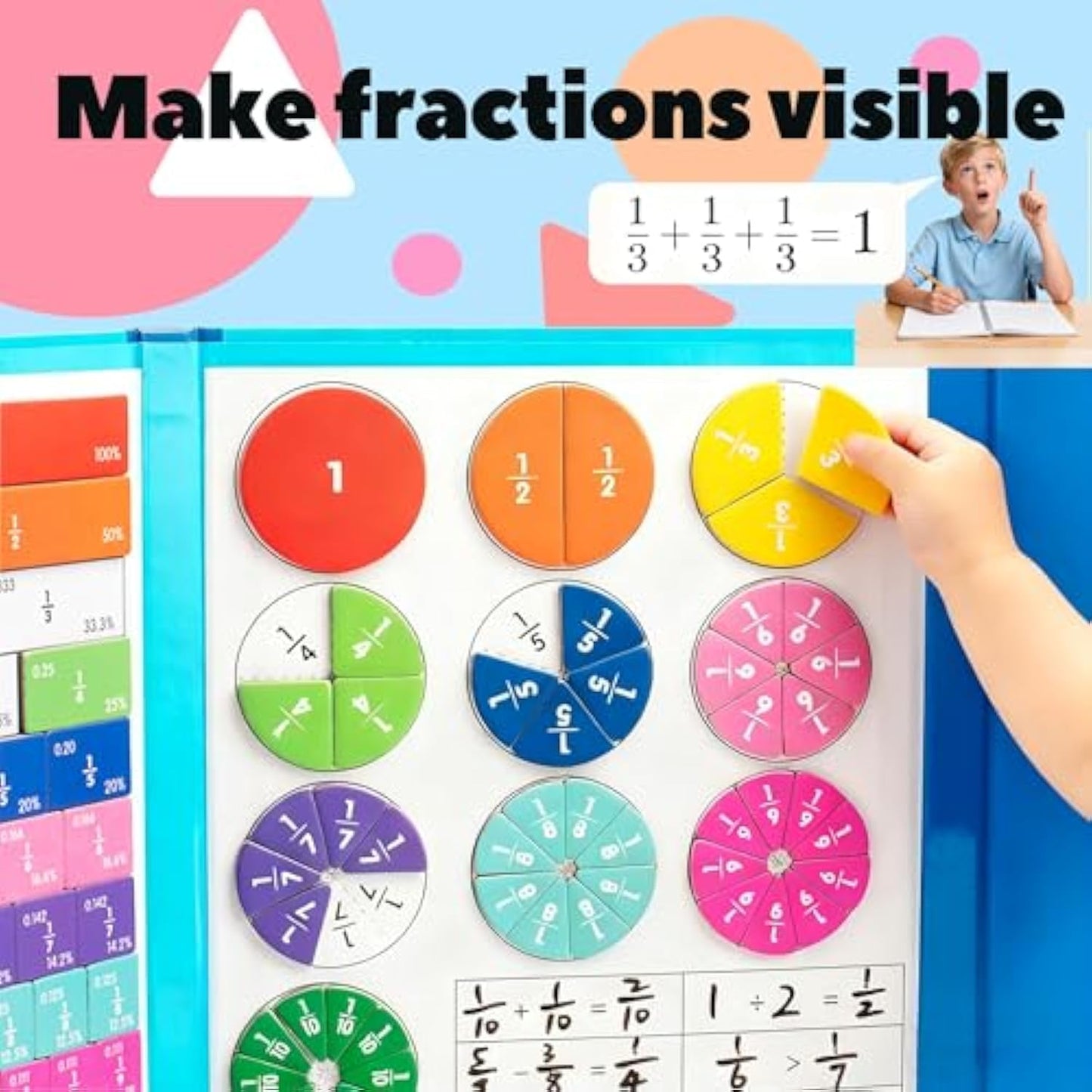Magnetic Math Master Set - 102 Pcs,Magnetic Fraction Demonstration Book 4th 6th Grade,Fraction Magnets for Teaching,1 Set Math Teaching Aid for Kids (1Set)