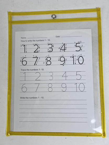 Regent products Corp Set of 3 Reusable Home School Dry Erase Learning Pockets for Kindergarten Learn to Draw Alphabet, Numbers, Shapes, and Tell Time with 6 Learning Templetes Included, large
