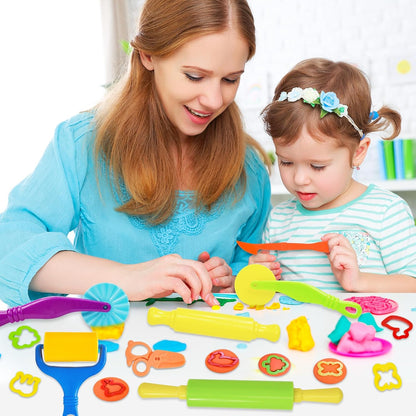 LCY WEDSHI Dough Tool Set, 9 Pcs Dough Tools Sets for Kids Ages 4-8, Dough Accessories Includes Cutters Roller, Rolling Pins, Safety Scissors, Plastic Knife, Plastic Rollers