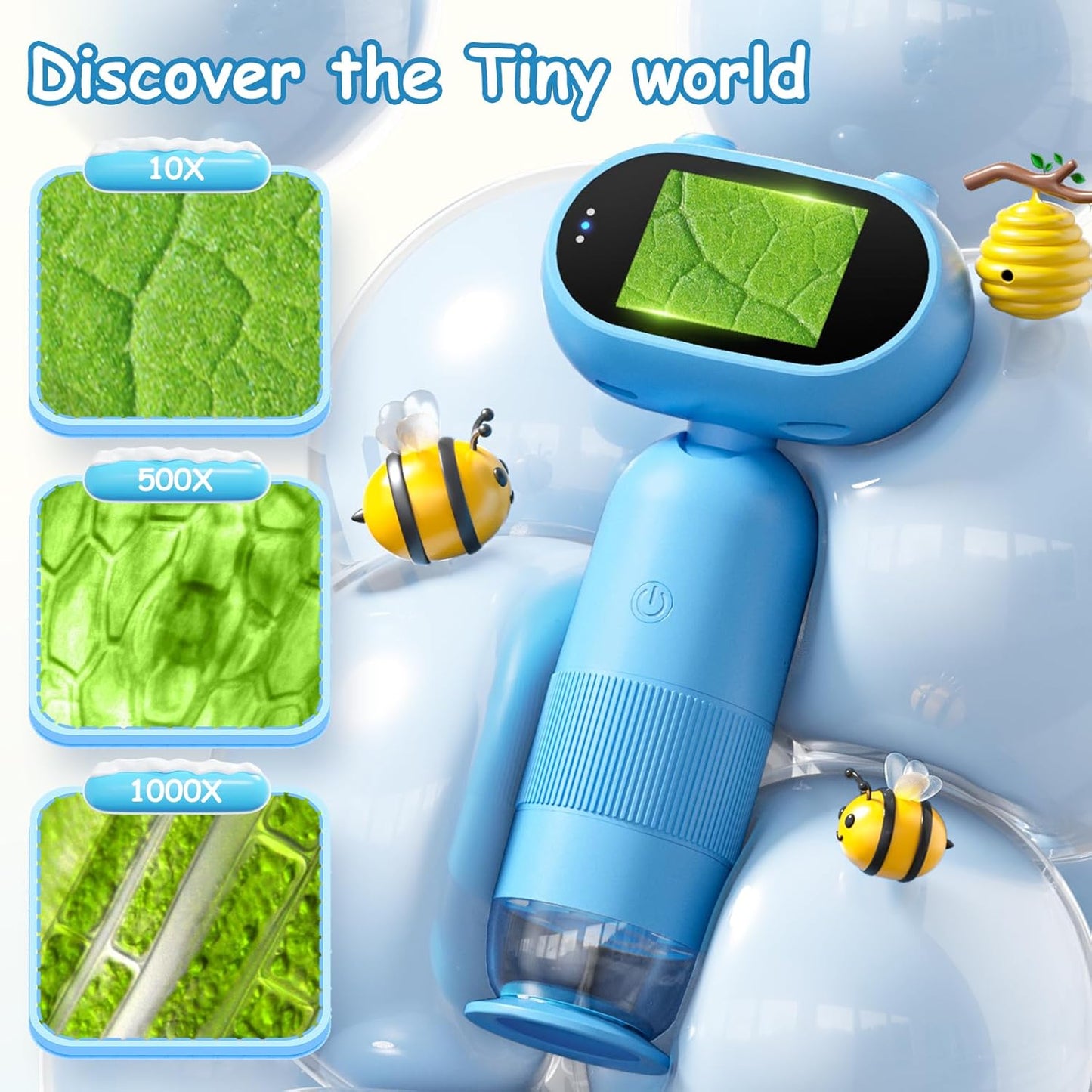 Kids Microscope 1000X Portable Microscope for Kids, Slides Digital with 2" Screen, Mini Handheld Magnifier, Pocket Coin Magnifying Glass with Light, HD 16MP Camera and 1080P Video