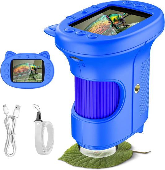 Kids Microscope, 1000X Portable Mini Pocket Microscope with 2.4″ IPS Screen & 8 LEDs, Rechargeable, STEM Educational Science Kit Toys, Best Christmas Birthday Gifts for 4-12 Year Old Girls