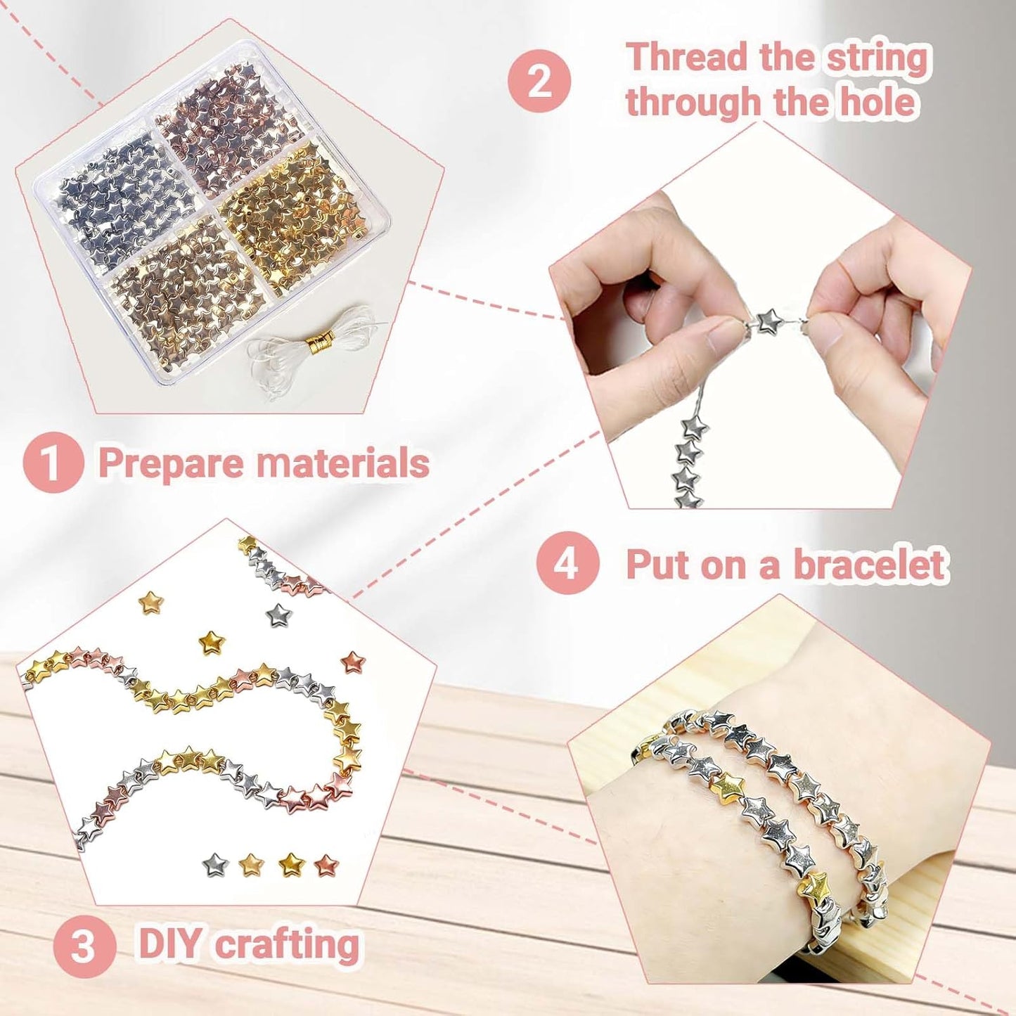 400 Pcs Star Beads 6mm Gold Star Beads Metal Stars Beads for Crafts DIY Stars Charms for Jewelry Bracelet Necklace Key Chains and Other Handicrafts Making（Gold/Silver/KC Gold/Rose Gold）