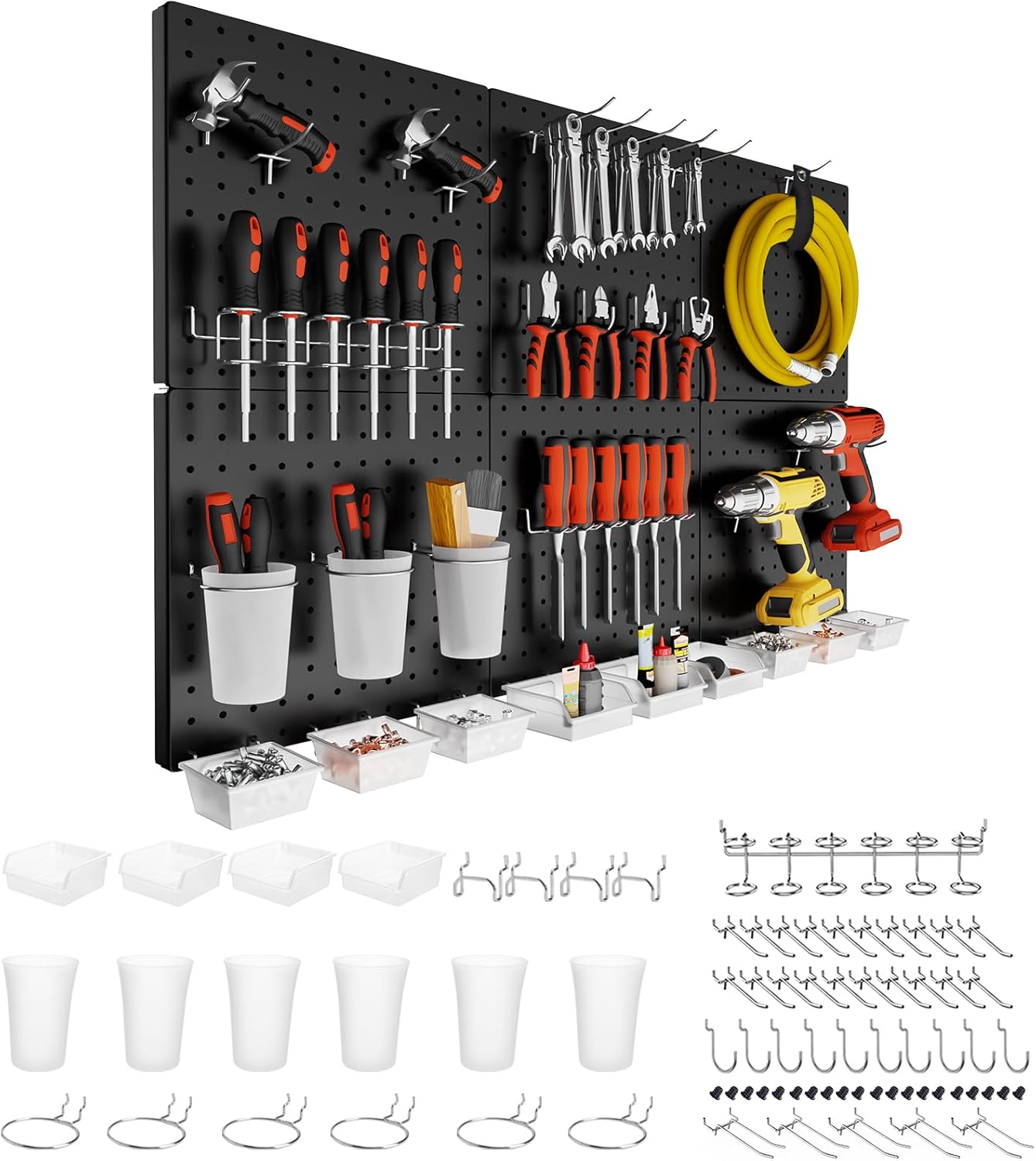 Peg Board, 4PCS Metal Pegboard Wall Organizer. Heavy Duty Pegboard, Peg Boards, Pegboard for Walls, White Pegboard for Garage Craft Room Workbench Office Kitchen Tool Organization, 12"*12"