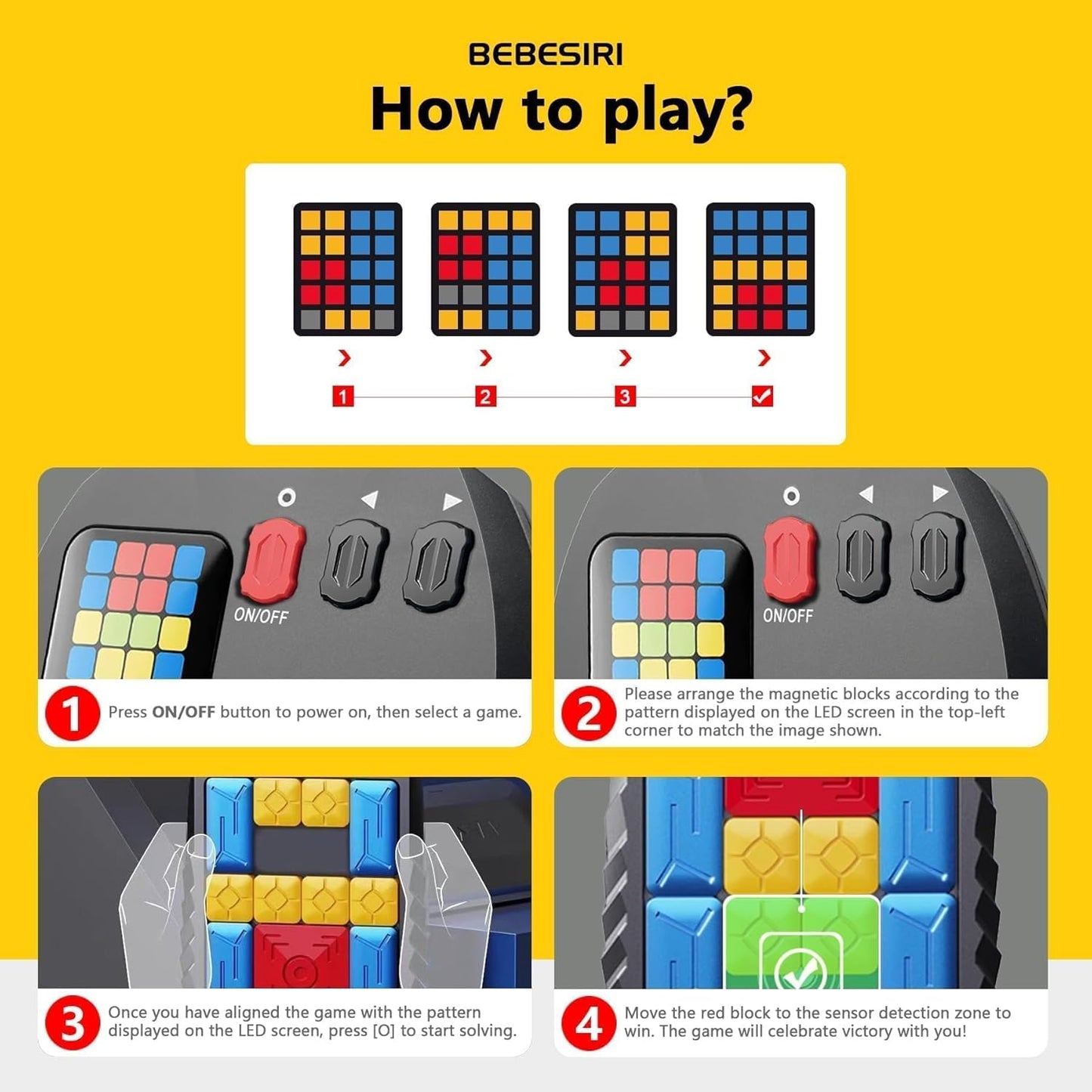 Super Slide Puzzle Game, Rechargeable Electronic Brain Teaser with 500+ Levels, Addictive Sliding Puzzle Challenge for Kids & Adults (Black)
