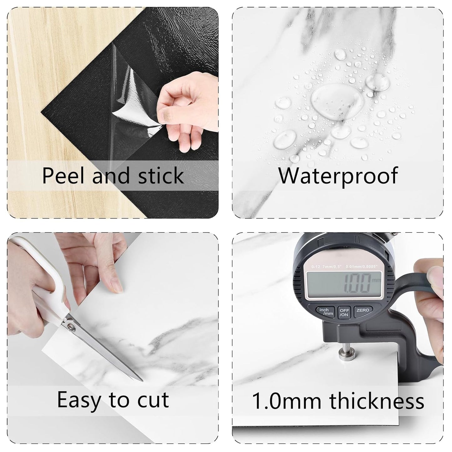 Wallercity White Marble Peel and Stick Vinyl Floor Tiles 6-Pack 12x12 Inches Self Adhesive Waterproof Flooring Planks for Bathroom Kitchen Bedrooms Stick on Floor Tiles Laminate Sheets Vinyl Flooring