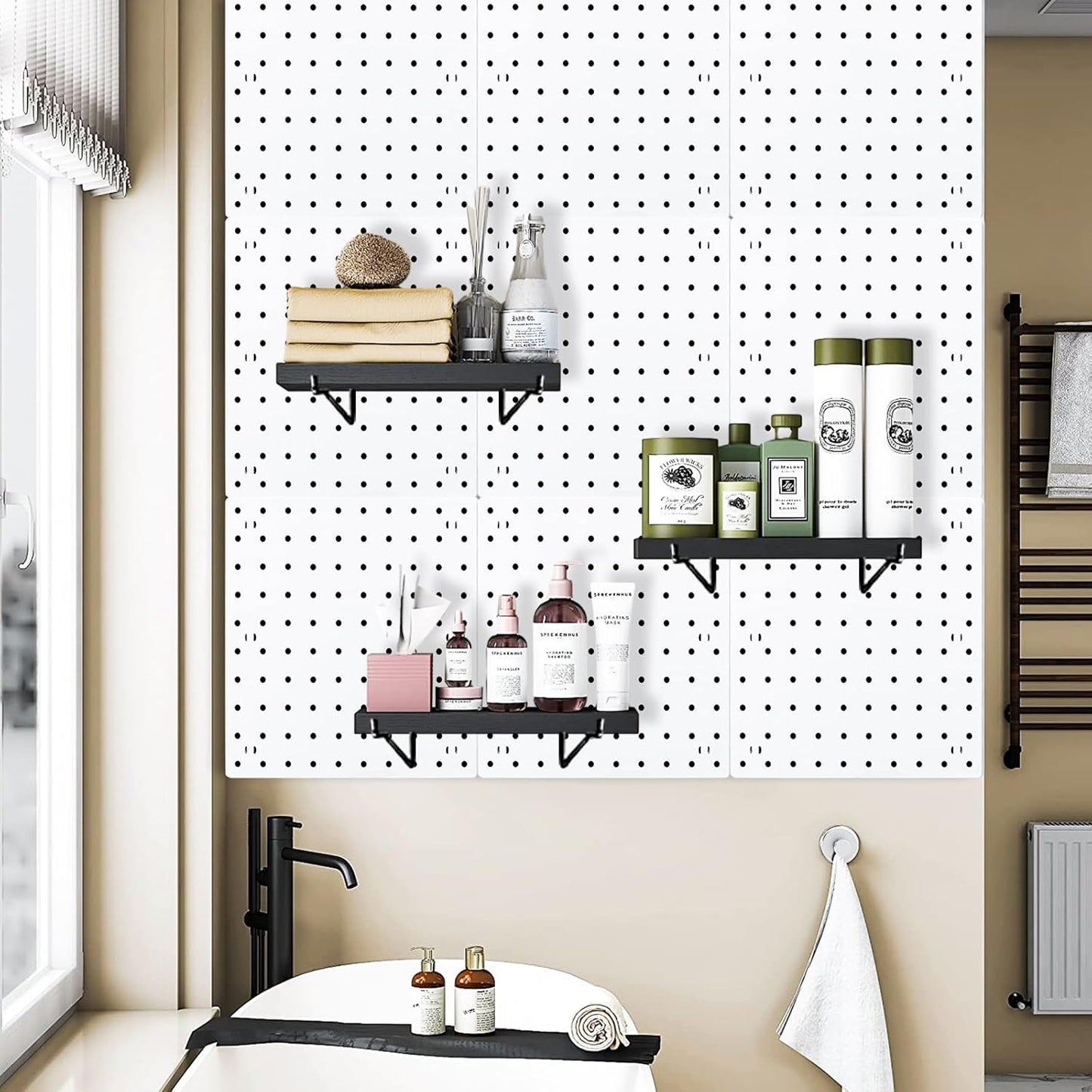 Pegboard Shelf Set - 6 Heavy Duty Peg Board Shelves & Steel Brackets, Organizer for Storage, Garage, Workbench, Craft, Office