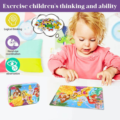 MZZOTOY Puzzles for Kids Ages 4-8, 60 Piece Puzzles for Kids Ages 3-5 in a Metal Box Girls and Boys Learning Educational Jigsaw Puzzle Toys Gifts