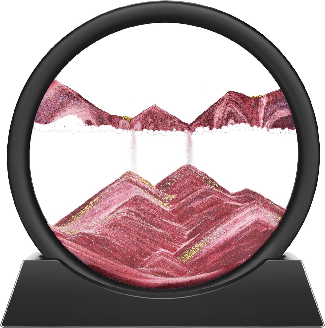 Wai Danie Moving Sand Art Picture 3D Hourglass Deep Sea Sandscape Liquid Motion Display Painting Flowing Sand Frame Relaxing Desktop Home Office Work Decor (Black, 12 Inches)