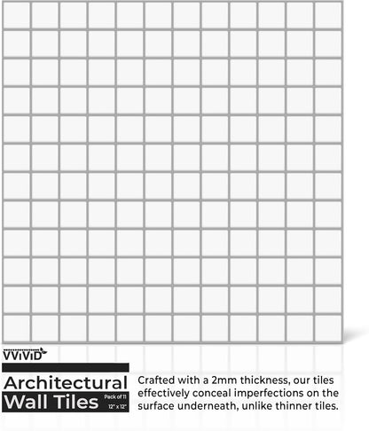 VViViD 11 Sheets Peel and Stick Grey Gloss Faux Ceramic Brick Wall Tiles, Self Adhesive Backsplash 12”x12”, 2mm Thick Kitchen, Bathroom (11 sq. ft.)