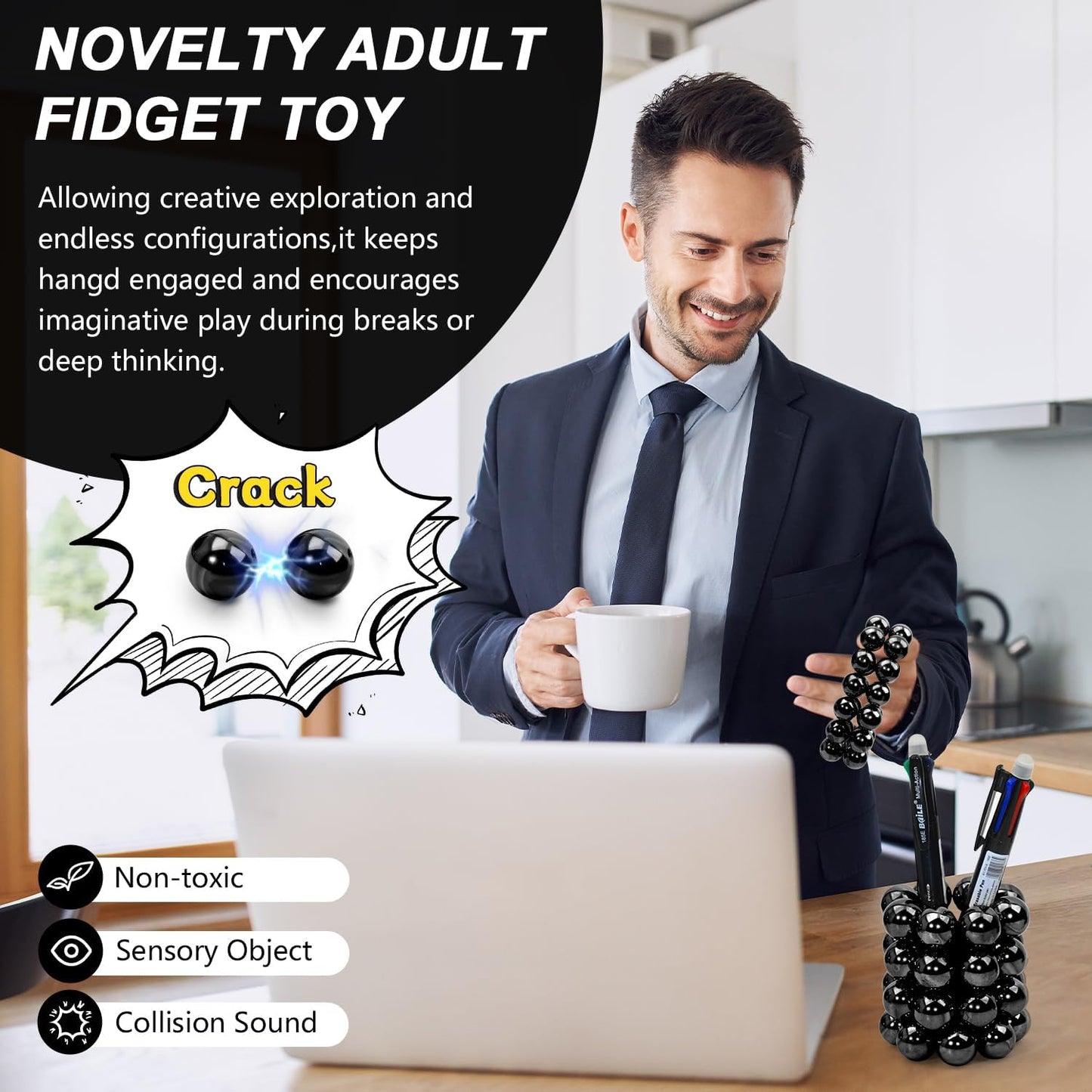 32 Pcs Magnetic Balls Fidget Toy,Adult Fidget Toys, Science Kit for Anxiety Relief,Office Desktop Decoration, Anti Anxiety, Executive Desk Toys ,Building Crafts for Teens Party Favors Gift(Balck)
