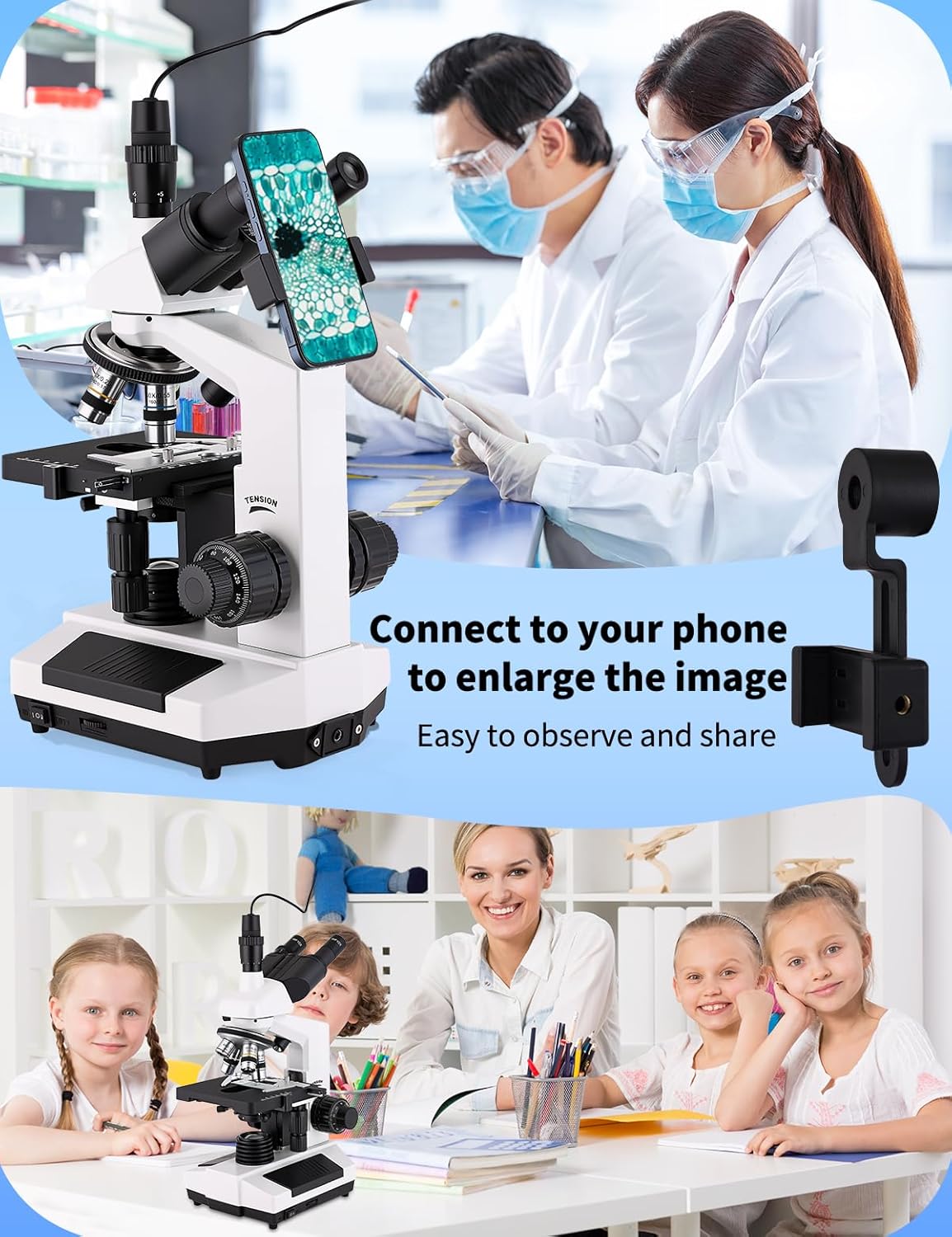 Microscopes for Adults WF10x and WF25x eyepieces Compound Microscope with Microscope Slides, Microscopes Kit for Kids Students Home School (Monocular Microscope with Big Bundle)