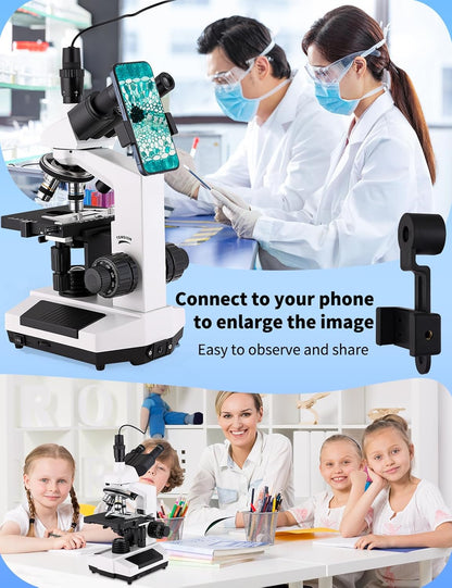 Microscopes for Adults WF10x and WF25x eyepieces Compound Microscope with Microscope Slides, Microscopes Kit for Kids Students Home School (Monocular Microscope with Big Bundle)