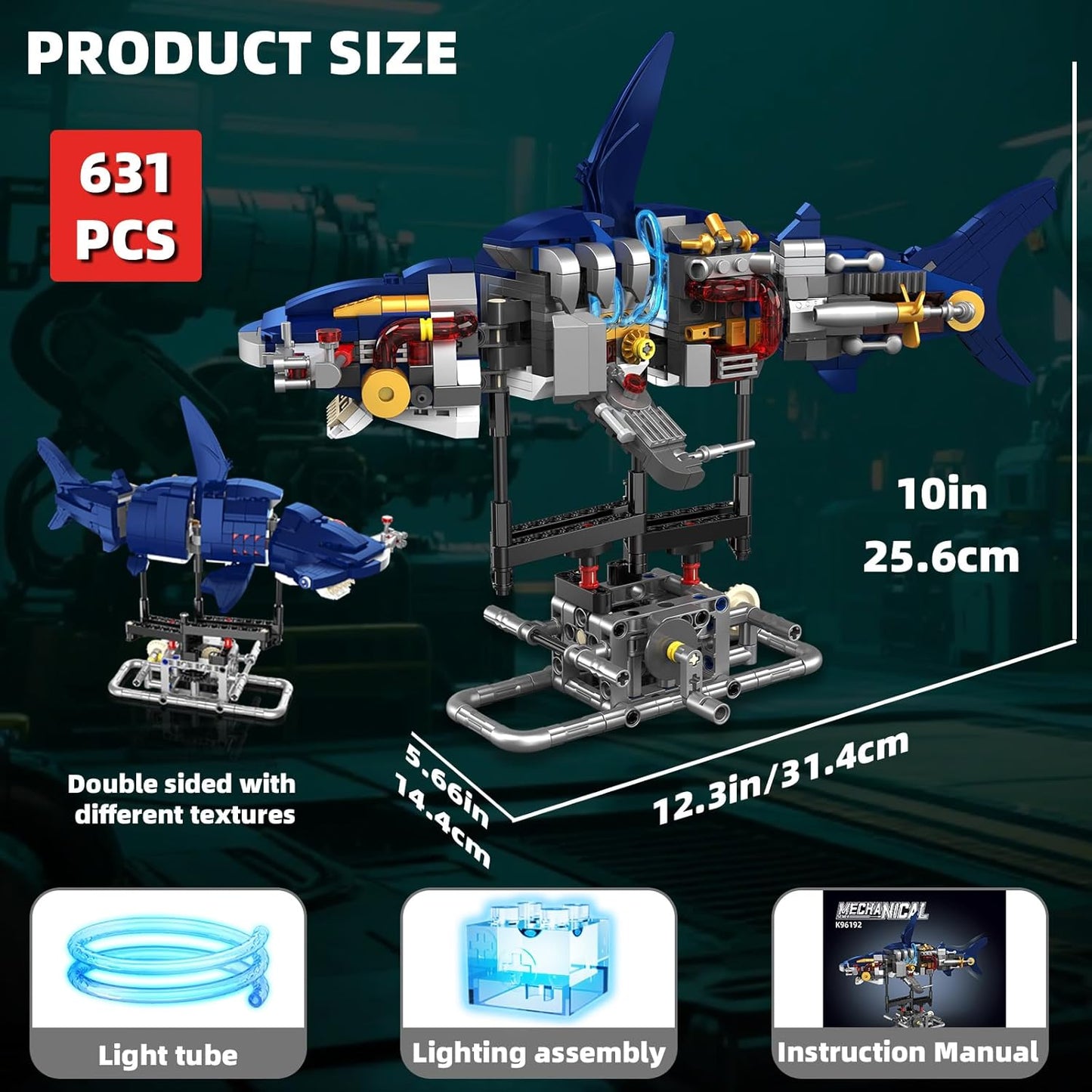 Mechanical Crocodile Building Set with Lights, Rotatable Link Components & Display Stand, STEM Building Set for Boys 8-14, Home Office Decor for Adults, Mechanical Enthusiasts（648PCS）