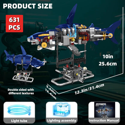 Mechanical Crocodile Building Set with Lights, Rotatable Link Components & Display Stand, STEM Building Set for Boys 8-14, Home Office Decor for Adults, Mechanical Enthusiasts（648PCS）