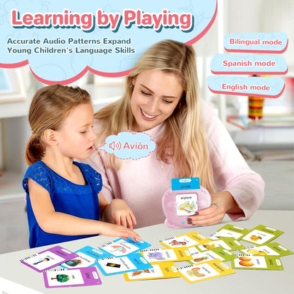 Spanish & English Talking Flash Cards for Toddler, Bilingual Flash Cards Learning Montessori Toys with 224 Sight Words, Speech Therapy Toys for Children Sensory Preschool Education