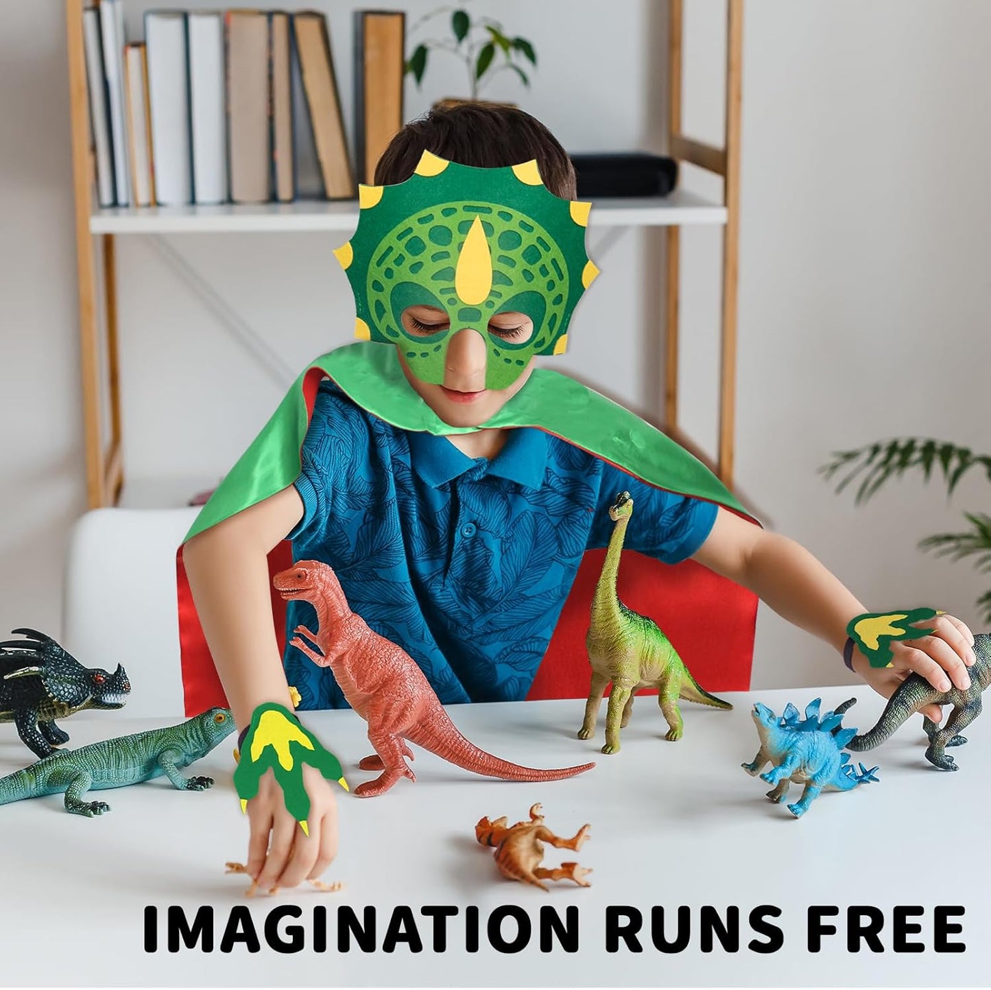 iROLEWIN Dinosaur-Costume for Kids Dragon-Capes Dino Masks Claws as Toddlers Dress-up Birthday Gifts Party Toys 3+ Boy Girls