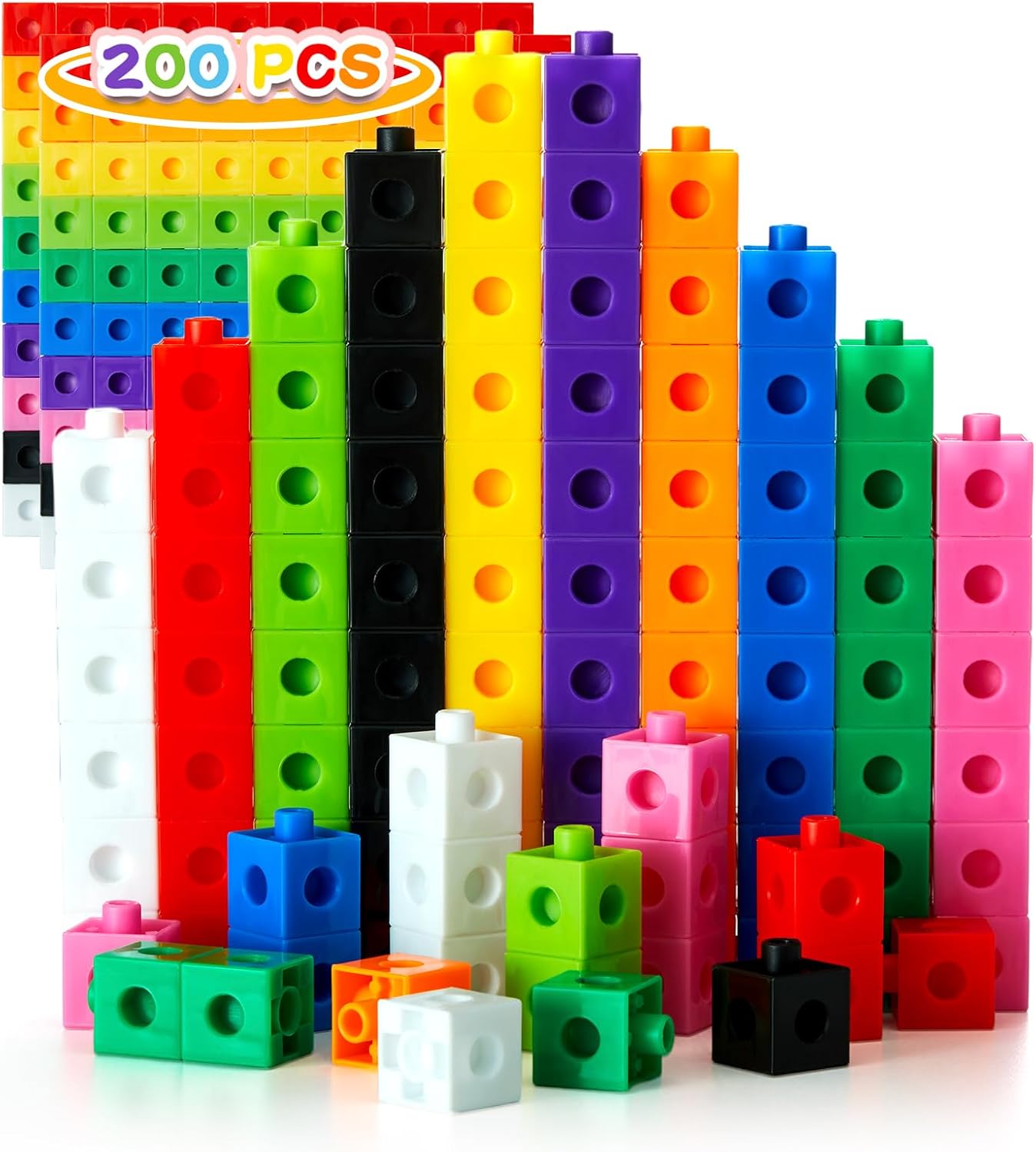 Set of 200 Kids Linking Cubes for Math, STEM Connecting Cubes Math Manipulatives Kids Counting Blocks for Classroom Learning Supplies for Preschool and Elementary Children