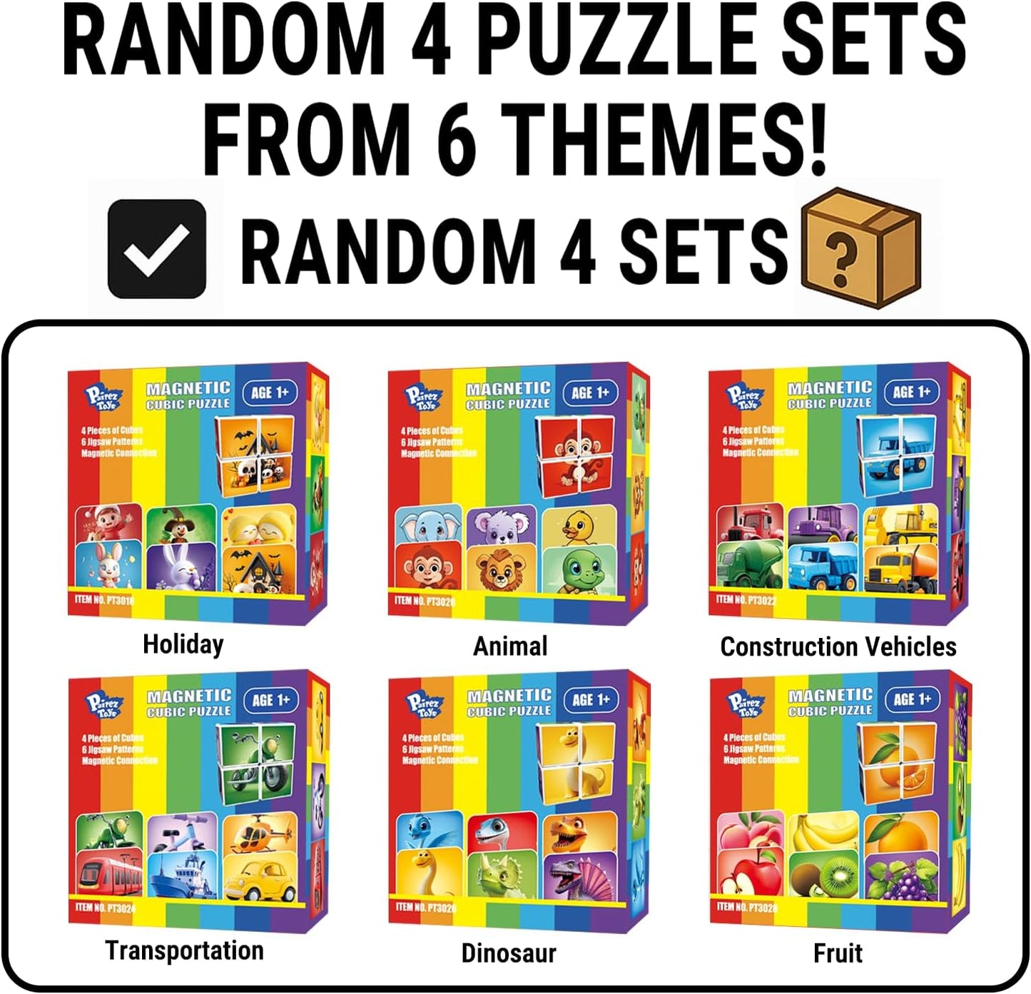 Pairez Toys Random 4 Sets of Magnetic Blocks for Toddlers, 4 Packs Total 16 PCS & 24 Patterns, Magnetic Puzzles for Kids 1-3, Preschool Learning Classroom Must Haves Puzzle Toys