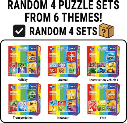 Pairez Toys Random 4 Sets of Magnetic Blocks for Toddlers, 4 Packs Total 16 PCS & 24 Patterns, Magnetic Puzzles for Kids 1-3, Preschool Learning Classroom Must Haves Puzzle Toys